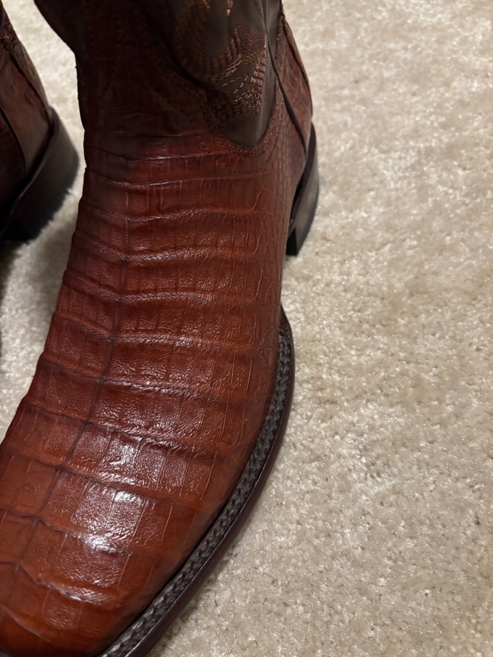 Tecovas 13D Brown Crocodile-Textured Leather Cowboy Boots - Picture 9 of 16